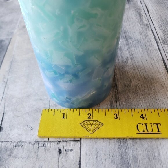 Unused Blue and Green White Pillar Wax Burning Candle - Picture 2 of 3